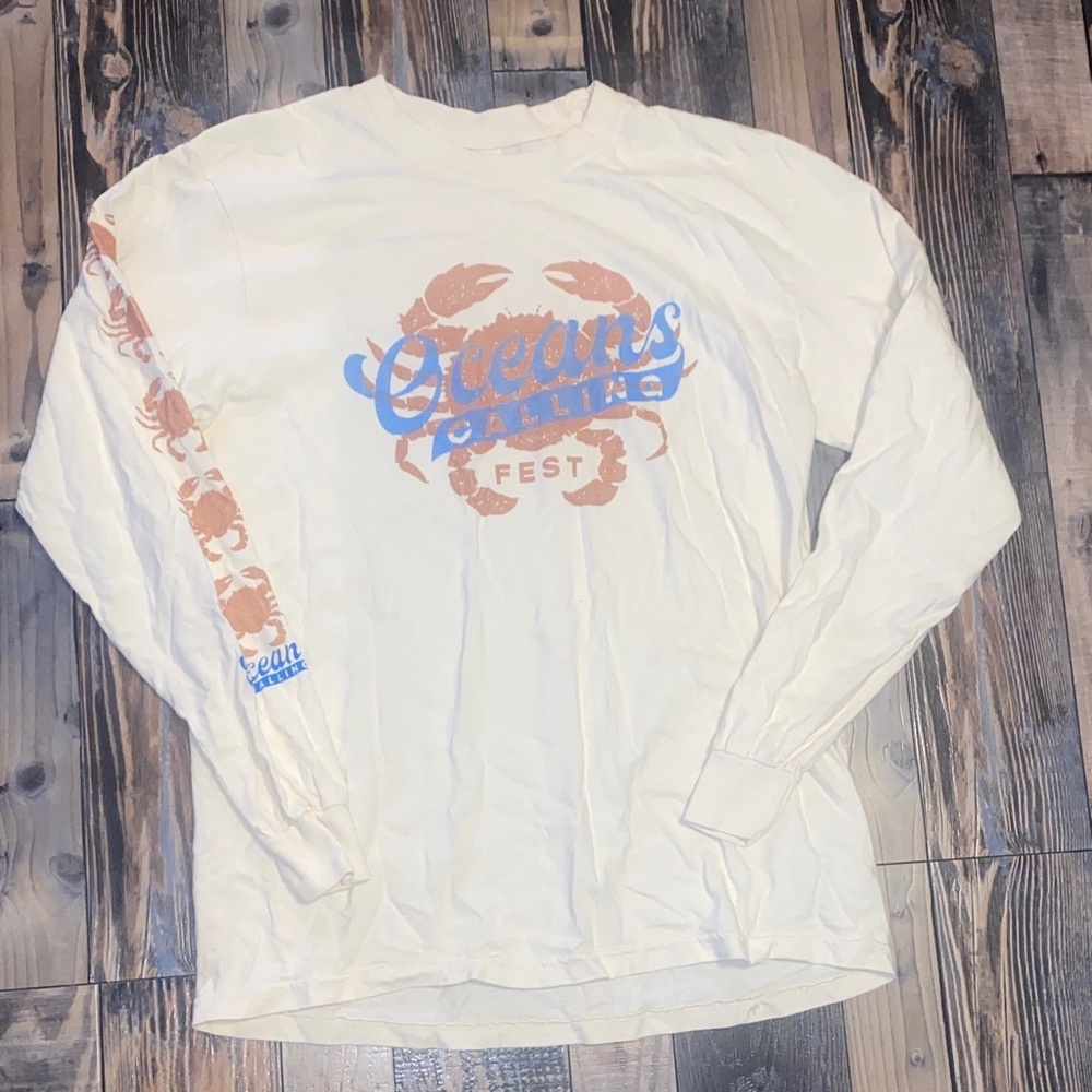 Comfort Colors Cream Long Sleeve Tee with Blue and Orange Print